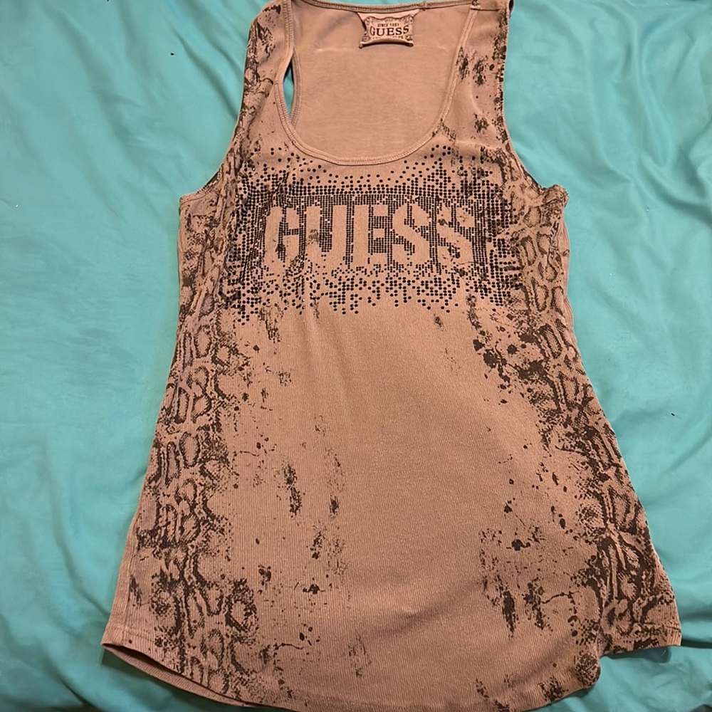 GUESS bedazzled snake skin print tank top